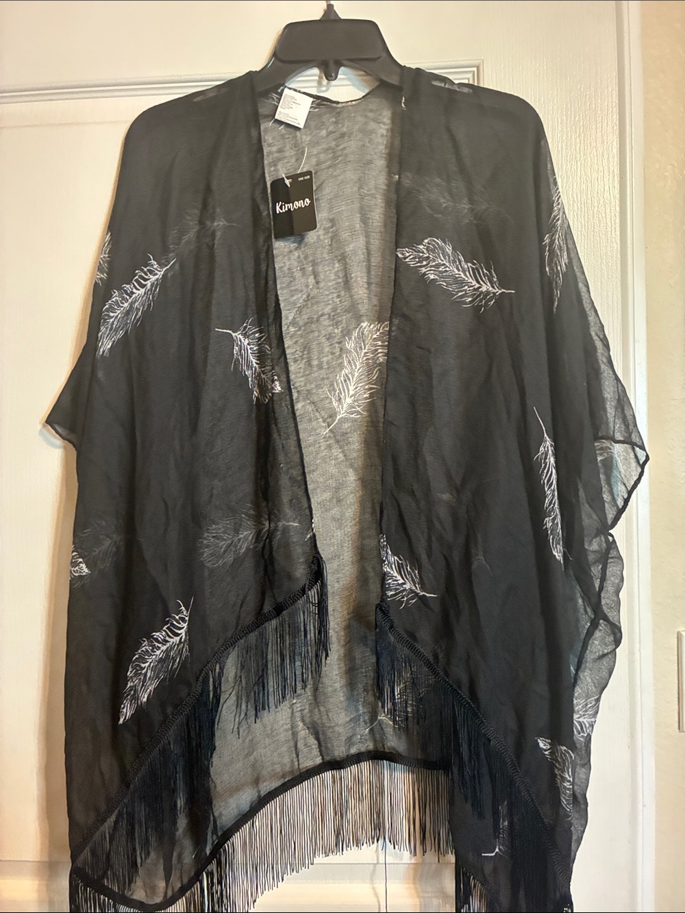 Sheer Feather Swim Coverup - Black